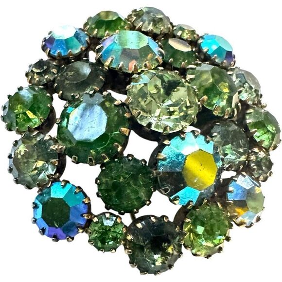 Vintage 1940’s URANIUM Glass & Green Aurora Borealis Circle Dogtooth Multi Dimen - Picture 4 of 6